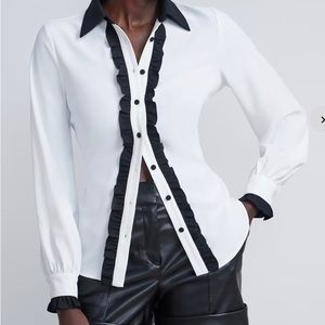 Long Sleeve Contrast Detail Ruffle Shirt